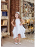 Ivory Satin Double Layer Skirt High Low Flower Girl Dress